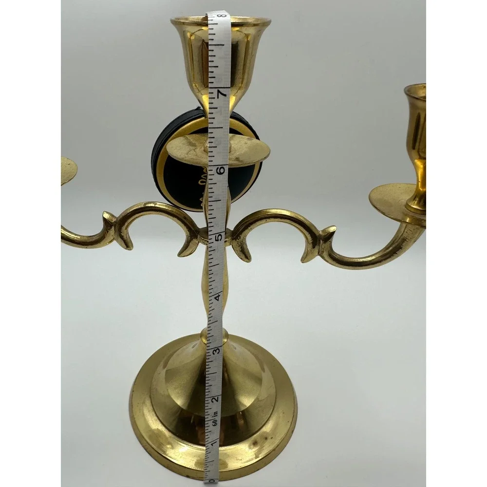 VTG Solid Brass 3Arm Candelabra Polished Gold Scrolled Taper Candle Holder India